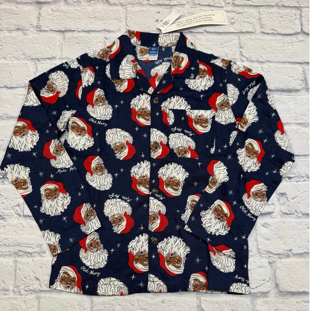NWT Old Navy Santa Pajama Button Top Kids size 8 Brown Santa Christmas PJs A460
